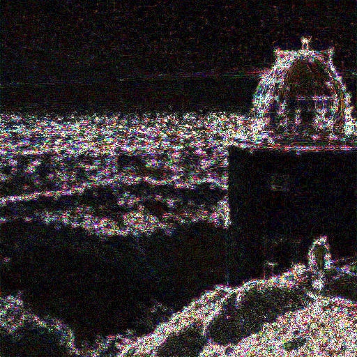 Pixelwise absolute difference for the observatory image, amplified 28 times